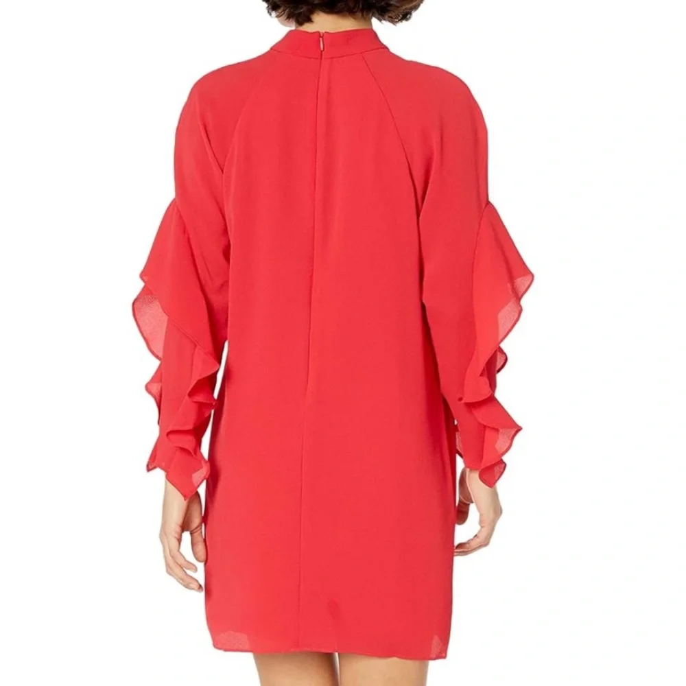 Maggy London Dress Red Long Sleeve Ruffle 2 - Picture 2 of 5